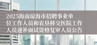 2025海南琼海市招聘事业单位工作人员和农垦移交医院工作人员递补面试资格复审人员公告（6号）