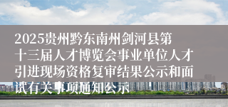 2025贵州黔东南州剑河县第十三届人才博览会事业单位人才引进现场资格复审结果公示和面试有关事项通知公示