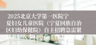 2025北京大学第一医院宁夏妇女儿童医院（宁夏回族自治区妇幼保健院）自主招聘急需紧缺高层次事业单位工作人员19人公告