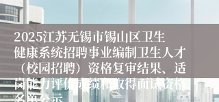 2025江苏无锡市锡山区卫生健康系统招聘事业编制卫生人才（校园招聘）资格复审结果、适岗能力评价成绩和取得面试资格名单公示