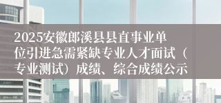 2025安徽郎溪县县直事业单位引进急需紧缺专业人才面试（专业测试）成绩、综合成绩公示
