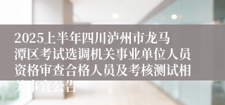 2025上半年四川泸州市龙马潭区考试选调机关事业单位人员资格审查合格人员及考核测试相关事宜公告