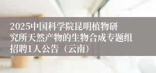 2025中国科学院昆明植物研究所天然产物的生物合成专题组招聘1人公告（云南）