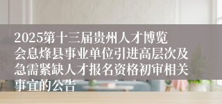 2025第十三届贵州人才博览会息烽县事业单位引进高层次及急需紧缺人才报名资格初审相关事宜的公告