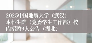 2025中国地质大学（武汉）本科生院（党委学生工作部）校内招聘9人公告（湖北）