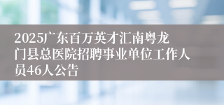 2025广东百万英才汇南粤龙门县总医院招聘事业单位工作人员46人公告