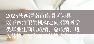 2025陕西渭南市临渭区为县以下医疗卫生机构定向招聘医学类毕业生面试成绩、总成绩、进入体检人员名单及体检安排公告