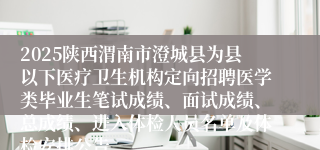 2025陕西渭南市澄城县为县以下医疗卫生机构定向招聘医学类毕业生笔试成绩、面试成绩、总成绩、进入体检人员名单及体检安排公告