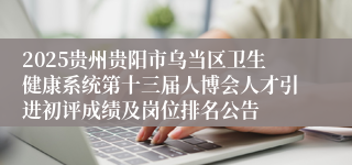 2025贵州贵阳市乌当区卫生健康系统第十三届人博会人才引进初评成绩及岗位排名公告
