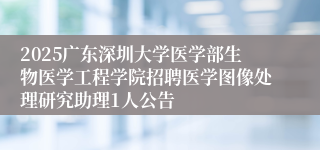 2025广东深圳大学医学部生物医学工程学院招聘医学图像处理研究助理1人公告