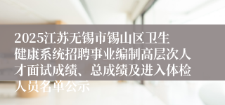 2025江苏无锡市锡山区卫生健康系统招聘事业编制高层次人才面试成绩、总成绩及进入体检人员名单公示