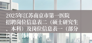 2025年江苏南京市第一医院招聘岗位信息表二（硕士研究生、本科）及岗位信息表一（部分岗位）体检名单