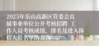 2025年乐山高新区管委会直属事业单位公开考核招聘  工作人员考核成绩、排名及进入体检人员名单的公告