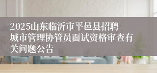 2025山东临沂市平邑县招聘城市管理协管员面试资格审查有关问题公告