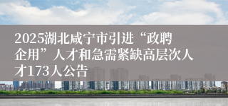 2025湖北咸宁市引进“政聘企用”人才和急需紧缺高层次人才173人公告