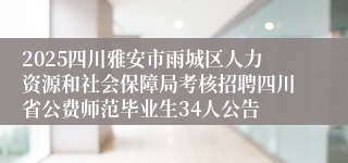 2025四川雅安市雨城区人力资源和社会保障局考核招聘四川省公费师范毕业生34人公告