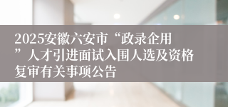 2025安徽六安市“政录企用”人才引进面试入围人选及资格复审有关事项公告