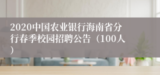 2020中国农业银行海南省分行春季校园招聘公告（100人）