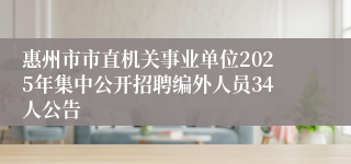 惠州市市直机关事业单位2025年集中公开招聘编外人员34人公告
