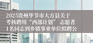 2025贵州毕节市大方县关于考核聘用“西部计划” 志愿者1名同志到乡镇事业单位拟聘公示