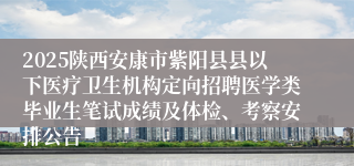 2025陕西安康市紫阳县县以下医疗卫生机构定向招聘医学类毕业生笔试成绩及体检、考察安排公告