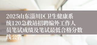 2025山东淄川区卫生健康系统120急救站招聘编外工作人员笔试成绩及笔试最低合格分数线公告
