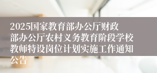 2025国家教育部办公厅财政部办公厅农村义务教育阶段学校教师特设岗位计划实施工作通知公告