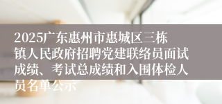 2025广东惠州市惠城区三栋镇人民政府招聘党建联络员面试成绩、考试总成绩和入围体检人员名单公示
