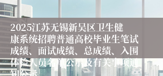 2025江苏无锡新吴区卫生健康系统招聘普通高校毕业生笔试成绩、面试成绩、总成绩、入围体检人员名单公示及有关事项通知公示