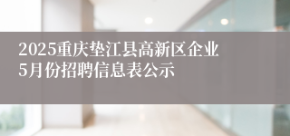 2025重庆垫江县高新区企业5月份招聘信息表公示