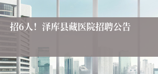 招6人！泽库县藏医院招聘公告