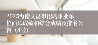 2025海南文昌市招聘事业单位面试成绩和综合成绩及排名公告（8号）