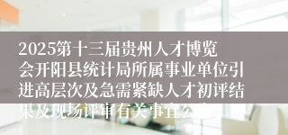 2025第十三届贵州人才博览会开阳县统计局所属事业单位引进高层次及急需紧缺人才初评结果及现场评审有关事宜公告