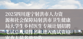 2025四川遂宁射洪市人力资源和社会保障局射洪市卫生健康局大学生乡村医生专项计划招聘笔试总成绩排名和进入面试资格审查人员名单公告