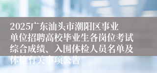 2025广东汕头市潮阳区事业单位招聘高校毕业生各岗位考试综合成绩、入围体检人员名单及体检有关事项公告