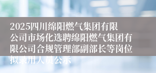 2025四川绵阳燃气集团有限公司市场化选聘绵阳燃气集团有限公司合规管理部副部长等岗位拟录用人员公示