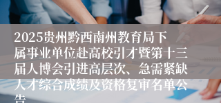 2025贵州黔西南州教育局下属事业单位赴高校引才暨第十三届人博会引进高层次、急需紧缺人才综合成绩及资格复审名单公告
