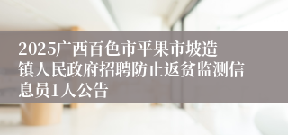 2025广西百色市平果市坡造镇人民政府招聘防止返贫监测信息员1人公告