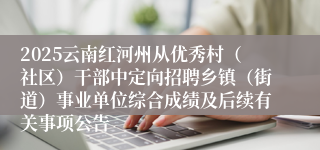 2025云南红河州从优秀村（社区）干部中定向招聘乡镇（街道）事业单位综合成绩及后续有关事项公告