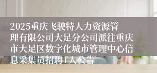 2025重庆飞驶特人力资源管理有限公司大足分公司派往重庆市大足区数字化城市管理中心信息采集员招聘1人公告