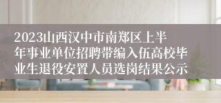 2023山西汉中市南郑区上半年事业单位招聘带编入伍高校毕业生退役安置人员选岗结果公示