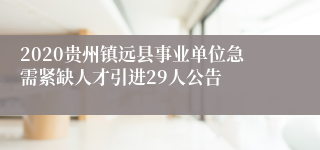 2020贵州镇远县事业单位急需紧缺人才引进29人公告