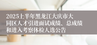 2025上半年黑龙江大庆市大同区人才引进面试成绩、总成绩和进入考察体检人选公告