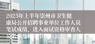 2025年上半年崇州市卫生健康局公开招聘事业单位工作人员笔试成绩、进入面试资格审查人员名单及相关事宜的公告
