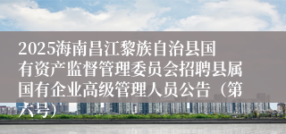 2025海南昌江黎族自治县国有资产监督管理委员会招聘县属国有企业高级管理人员公告（第六号）