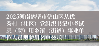 2025河南鹤壁市鹤山区从优秀村（社区）党组织书记中考试录（聘）用乡镇（街道）事业单位人员拟聘用名单公示