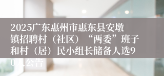 2025广东惠州市惠东县安墩镇招聘村（社区）“两委”班子和村（居）民小组长储备人选90人公告