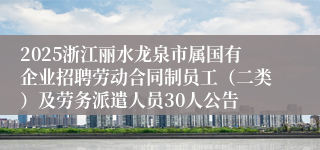 2025浙江丽水龙泉市属国有企业招聘劳动合同制员工（二类）及劳务派遣人员30人公告