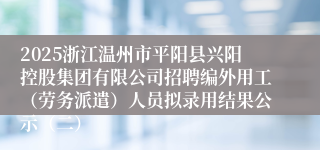 2025浙江温州市平阳县兴阳控股集团有限公司招聘编外用工（劳务派遣）人员拟录用结果公示（二）