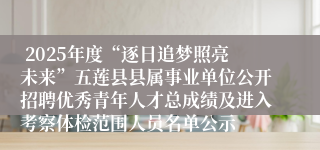  2025年度“逐日追梦照亮未来”五莲县县属事业单位公开招聘优秀青年人才总成绩及进入考察体检范围人员名单公示